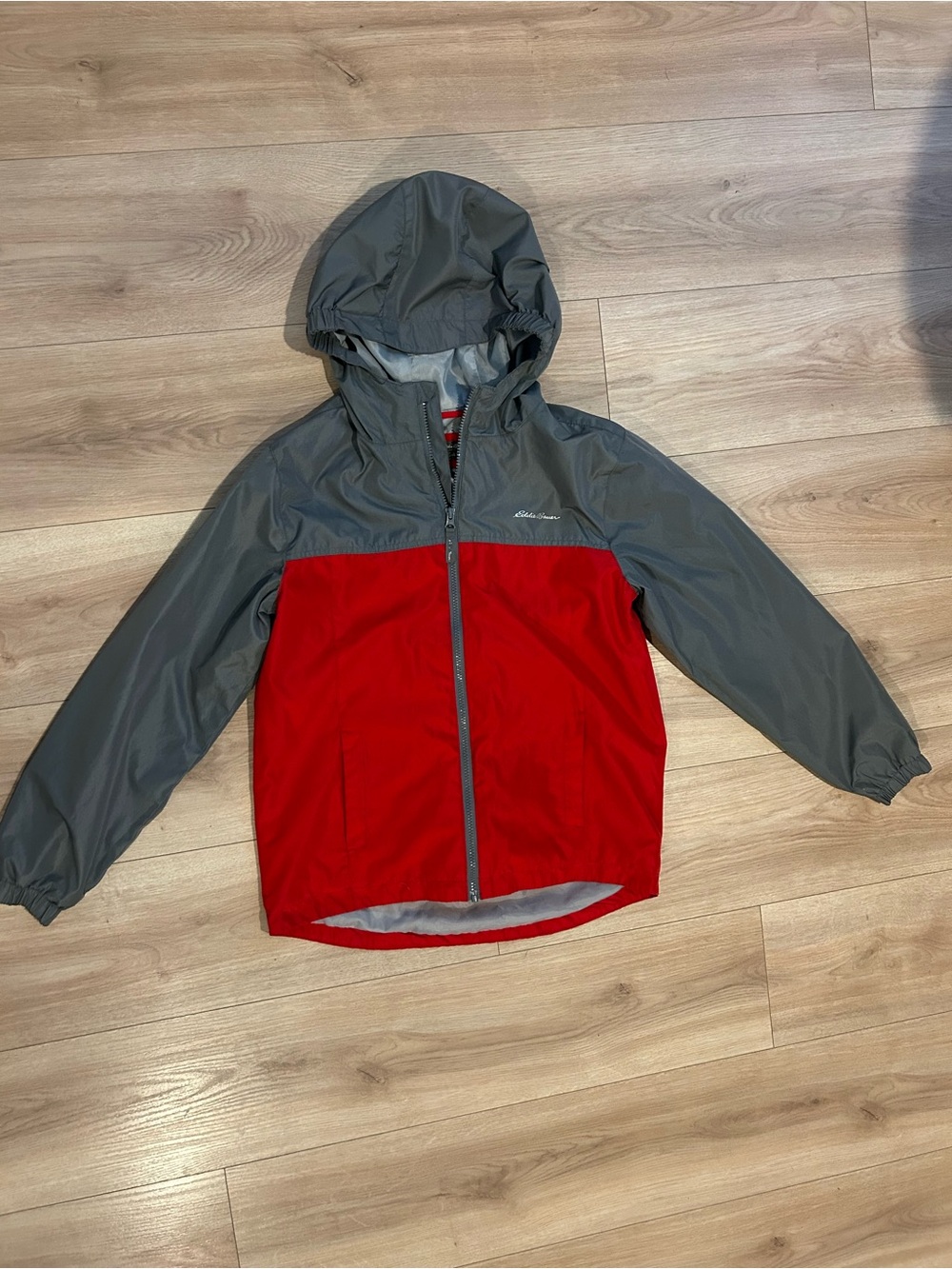 Eddie Bauer Kids Two-Tone Hooded Rain Jacket - Red & Gray